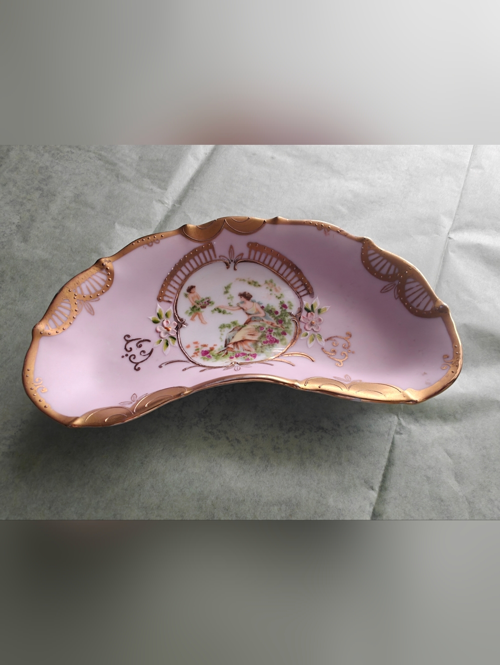vintage Ardalt Lenwile bone china trinket dish MCM Gold Trim Cherubs